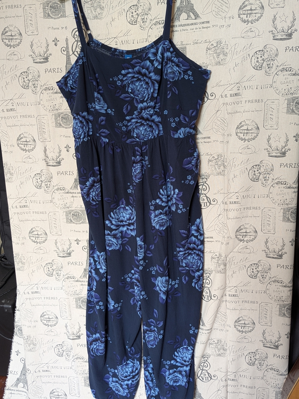 Navy Blue Floral Cami Jumpsuit W/ Adjustable Straps - Size XXL